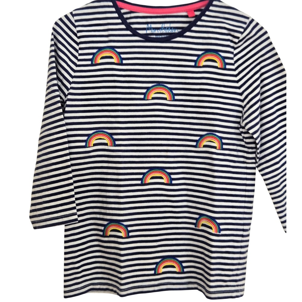 Mini Boden Girls Rainbow Striped Long Sleeve Tee Navy White Size 7-8Y 128cm‎